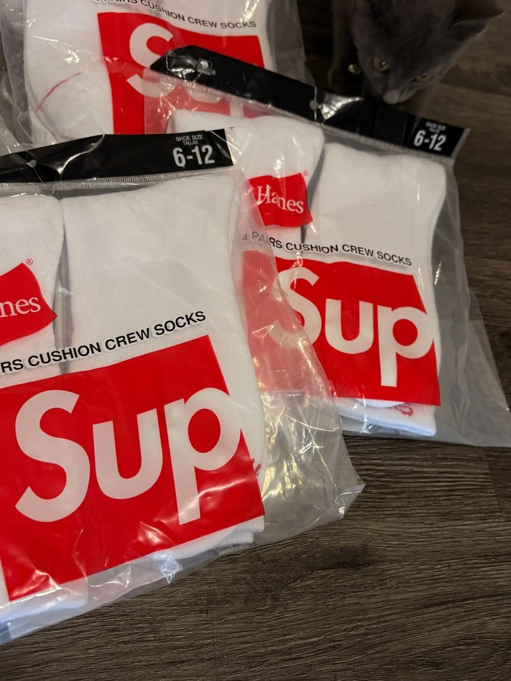 Hanes White Crew Cushion Socks - 4 Pack (Sup Collaboration Style)